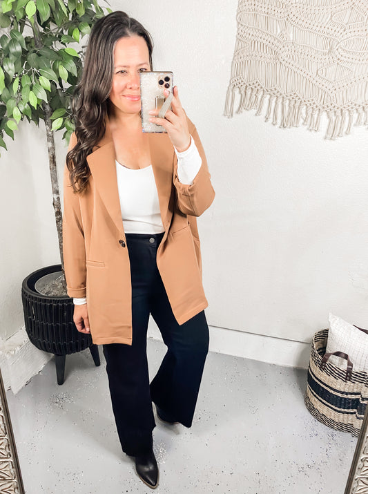 Cotton Bleu Classic Oversized Jacket Blazer in Black and Camel