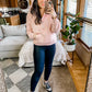 Half Zip Cropped Hoodie in Pink