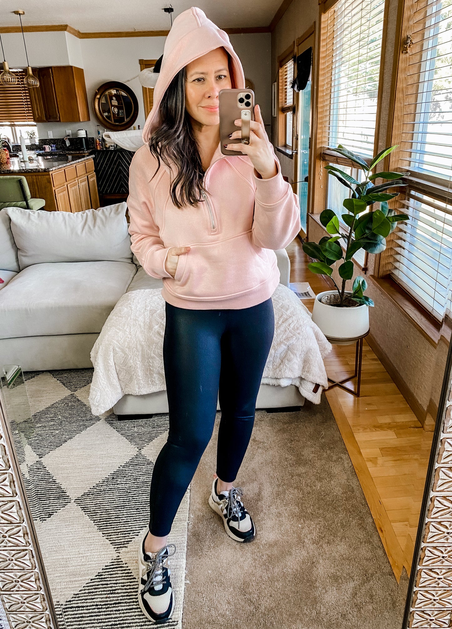 Half Zip Cropped Hoodie in Pink