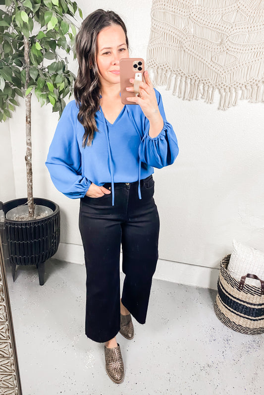 We Believe Keyhole Tie Detail Blouse