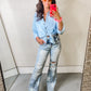 Denim Button Down Shirt Top in Light Blue