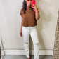 Mock Neck Short Sleeve Cropped Sweater - Tan