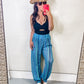 Striped Smocked Cover Up Pants - Aqua