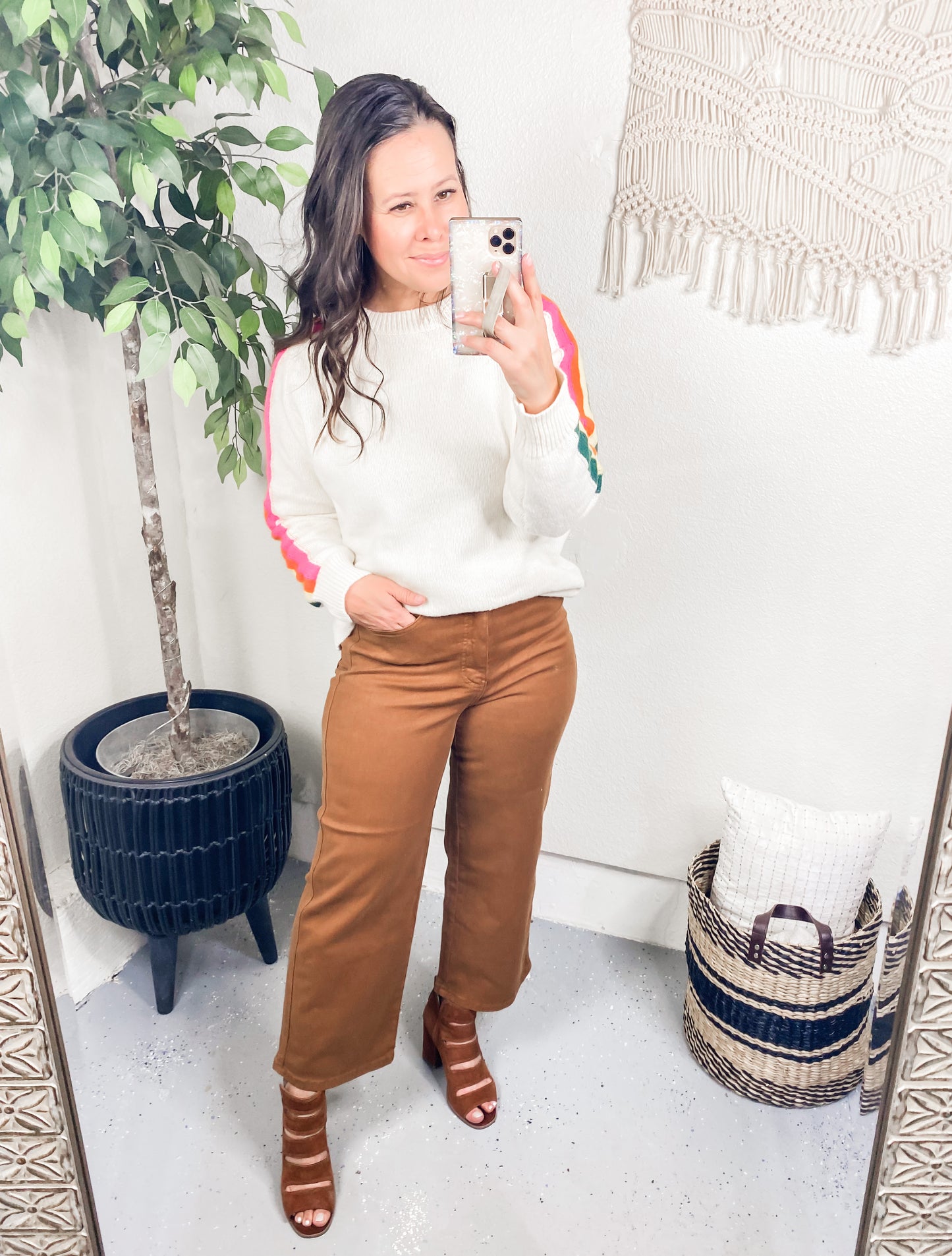 Judy Blue High Rise Tummy Control Wide Leg Crop Jeans in Camel