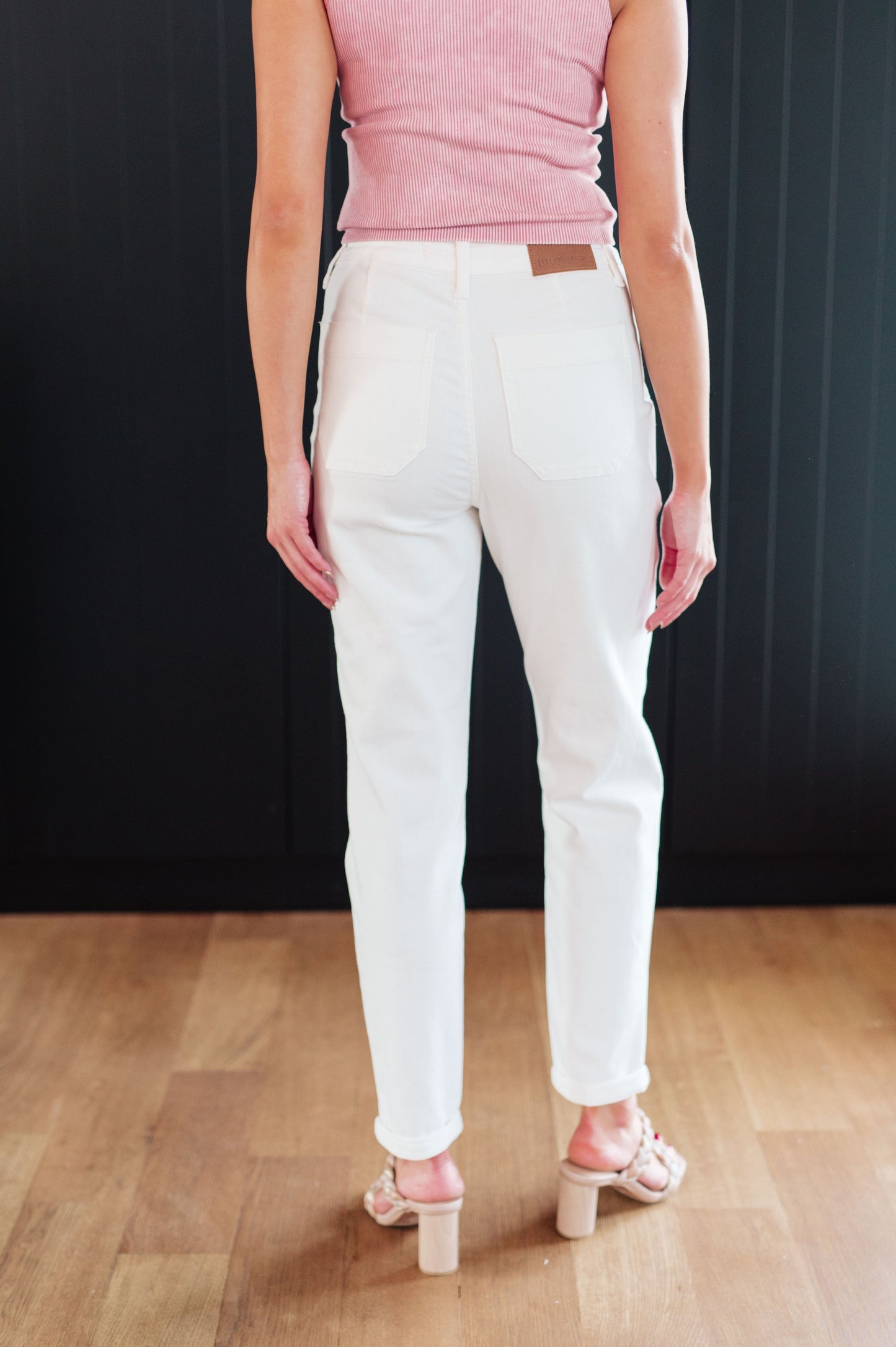 Judy Blue Cuffed Denim Jogger in Ecru White