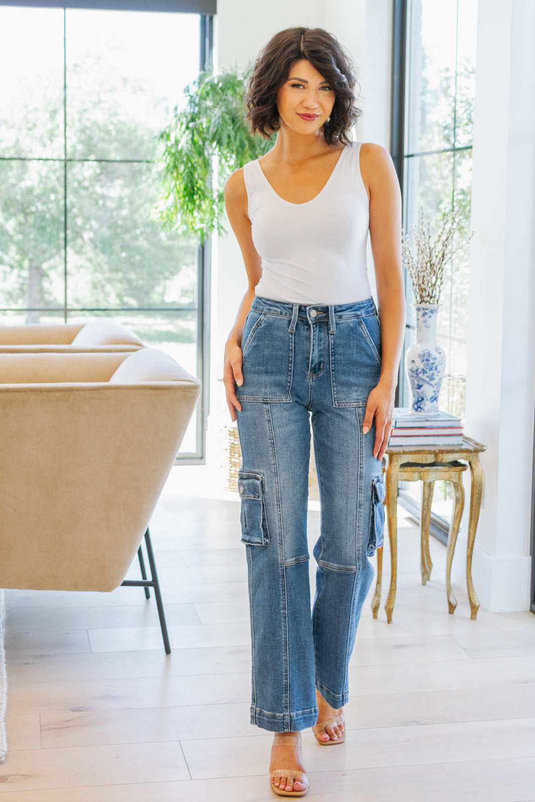 Judy Blue High Rise Wide Leg Cargo Jeans
