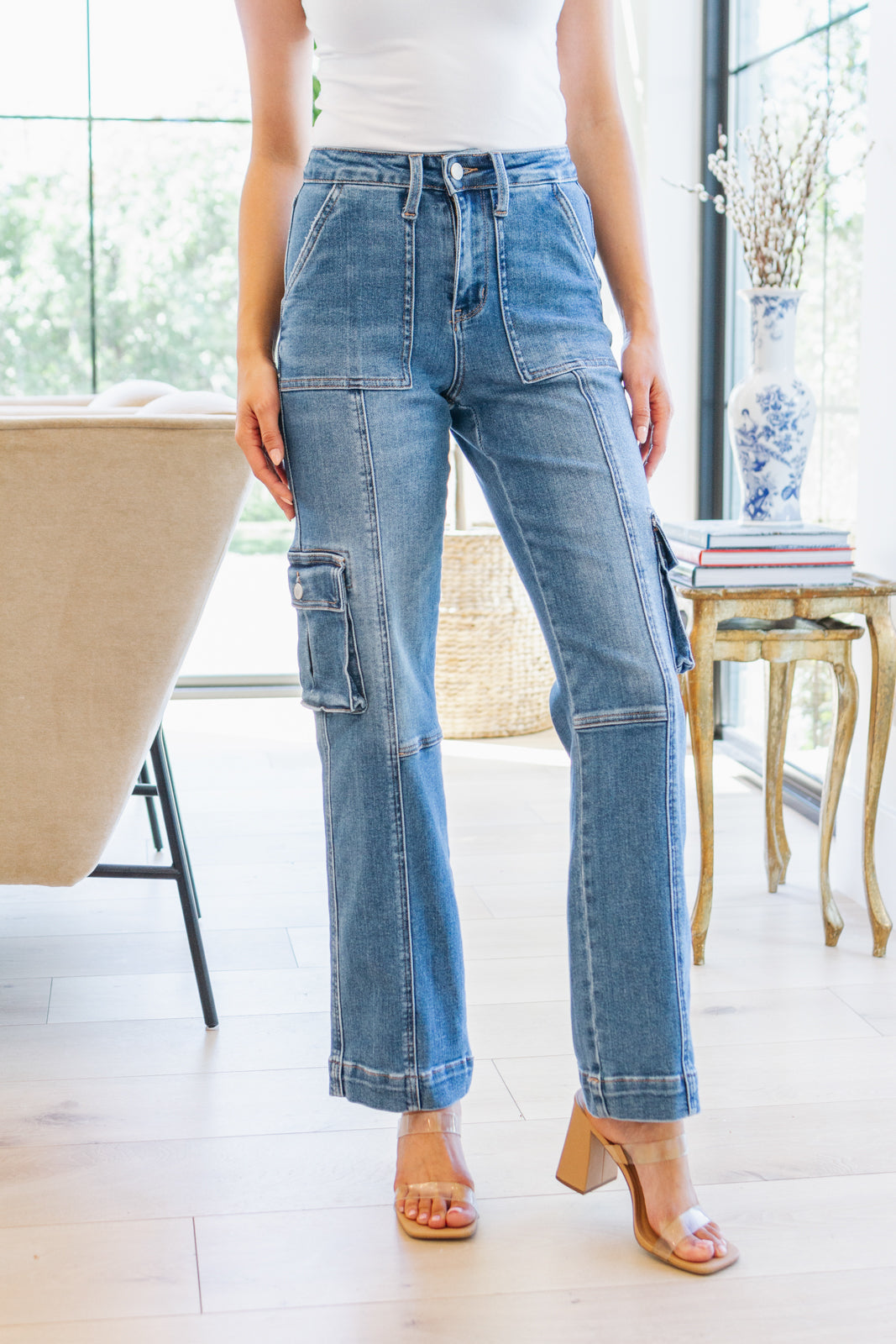 Judy Blue High Rise Wide Leg Cargo Jeans