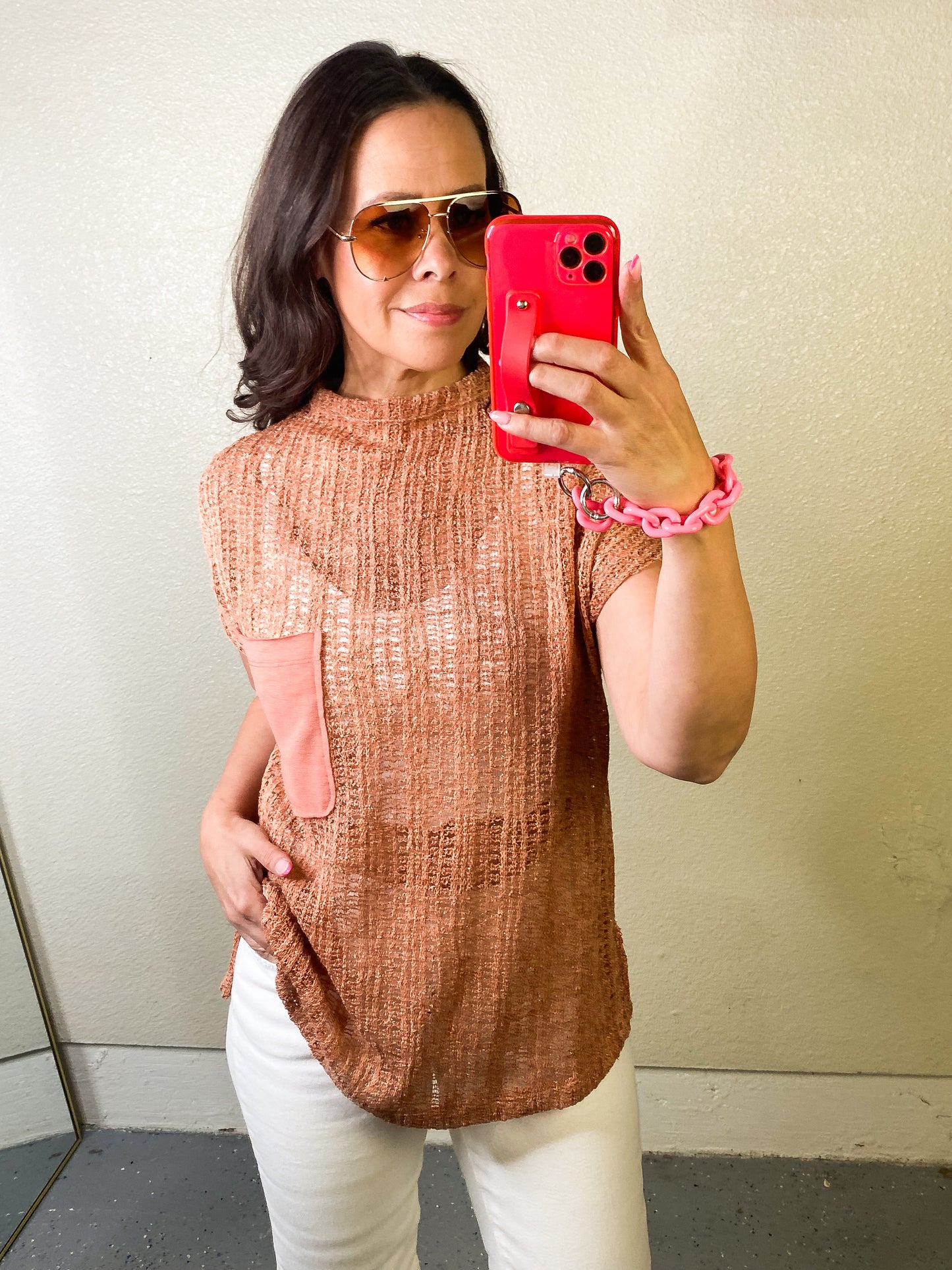 Crochet Mock Neck Top - Rust