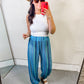 Striped Smocked Cover Up Pants - Fuschia