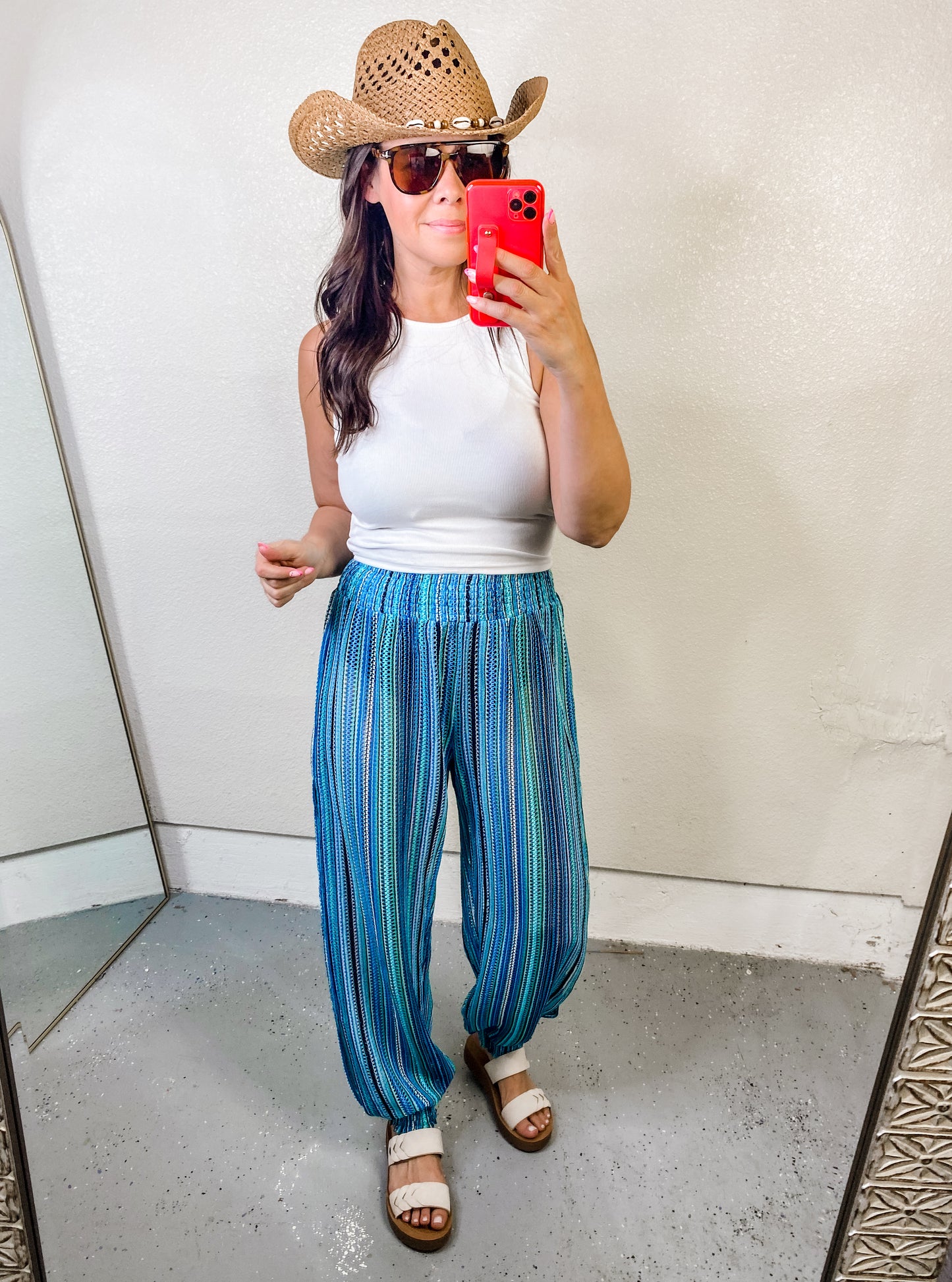 Striped Smocked Cover Up Pants - Fuschia