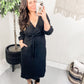 Classic Wide Ribbed Faux Wrap Dress