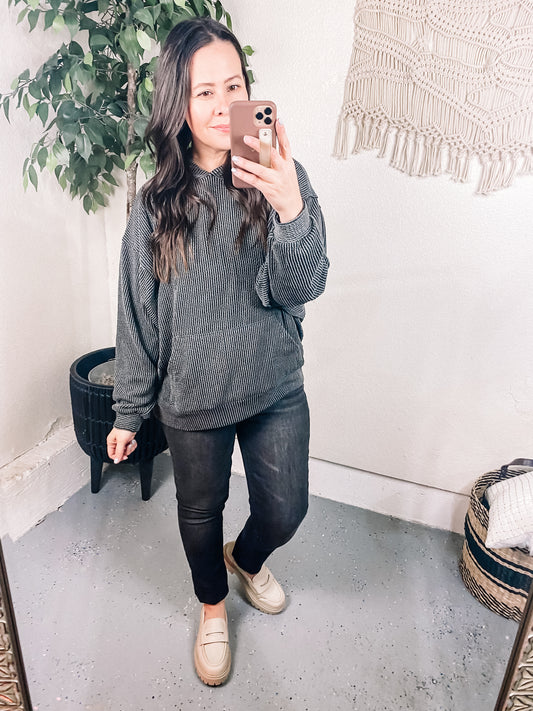 Hold Thought Rib Knit Hoodie