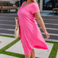 Dolman Sleeve Maxi Dress in Neon Pink