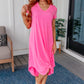 Dolman Sleeve Maxi Dress in Neon Pink