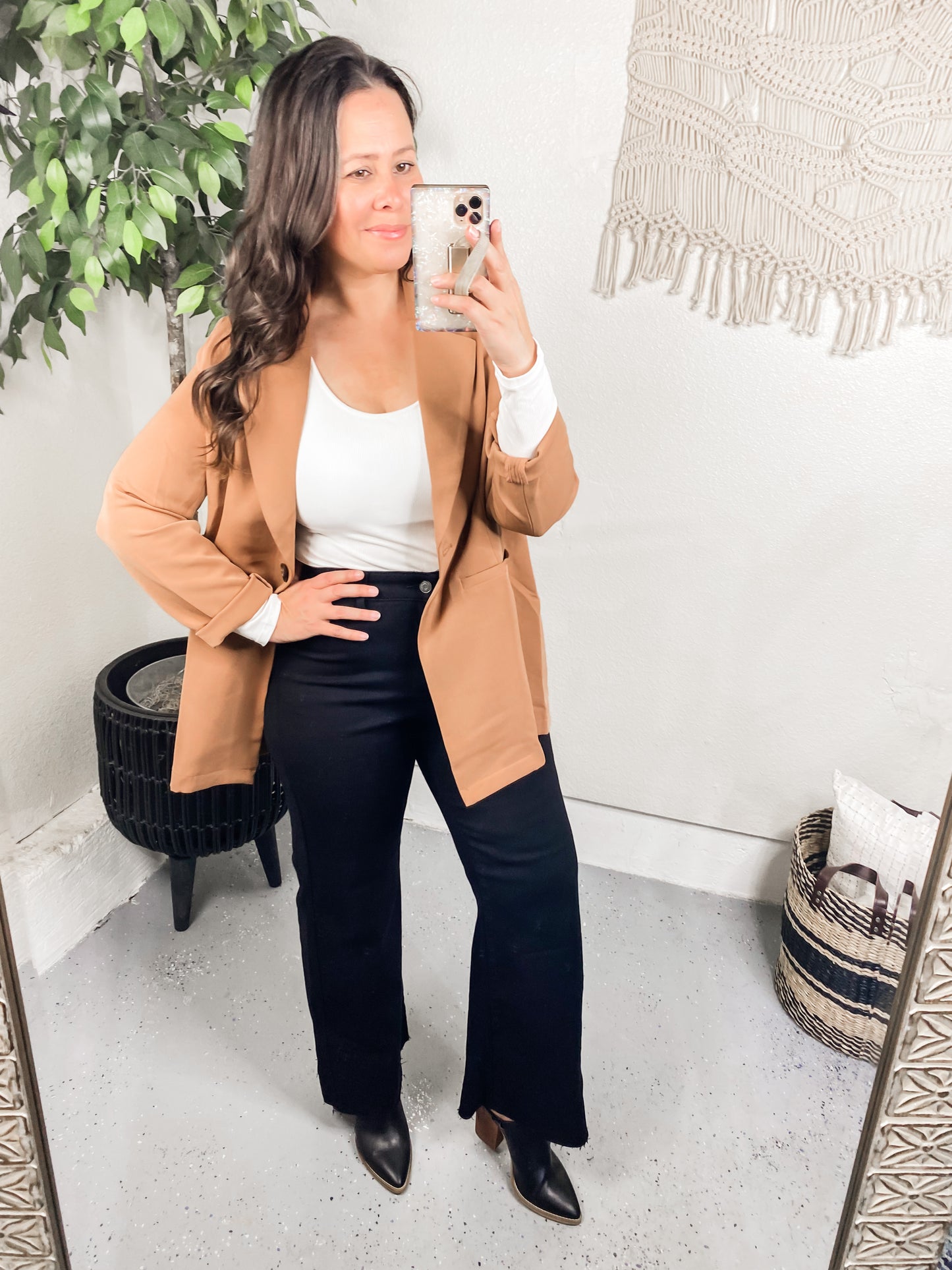 Cotton Bleu Classic Oversized Jacket Blazer in Black and Camel