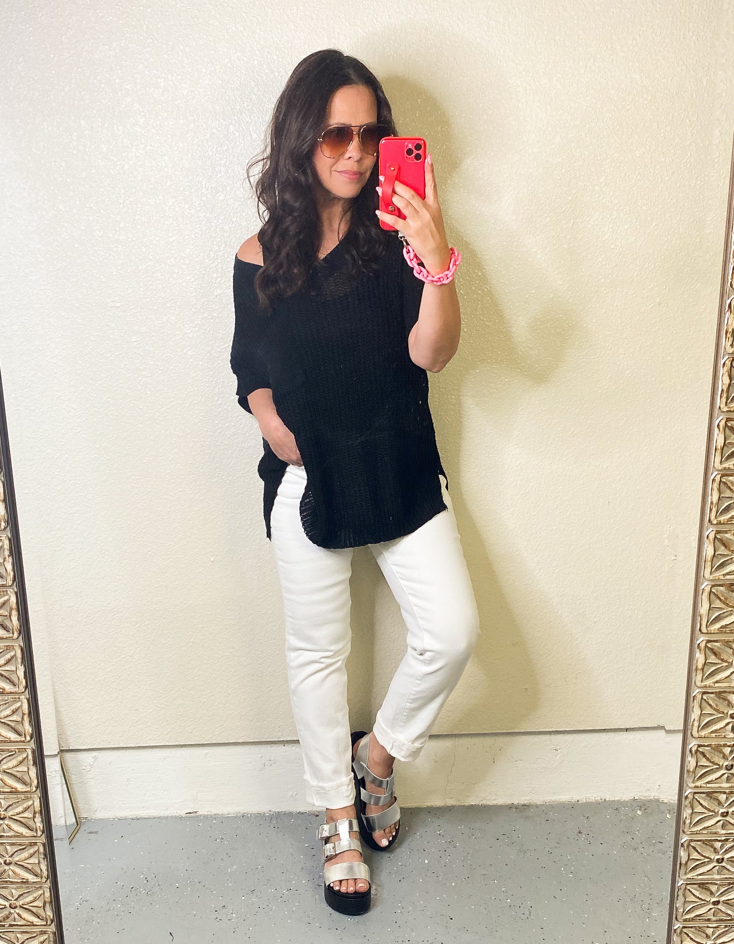 V-Neck Short Sleeve Knit Top - Cappucino