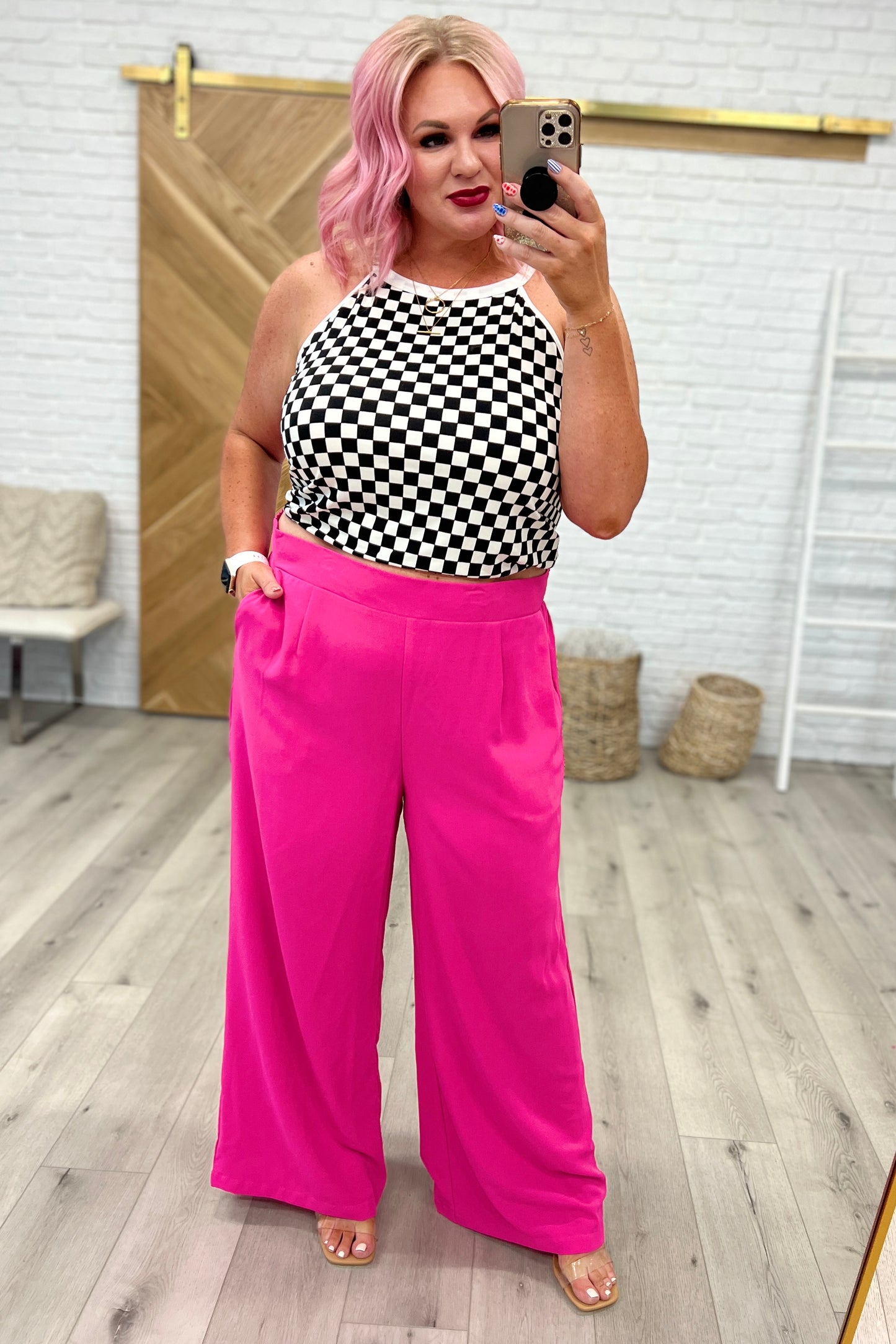 I Love These High Rise Wide Leg Pants in Hot Pink