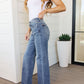 Judy Blue Mid Rise Contrast Wash Wide Leg Jeans