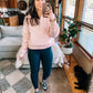 Half Zip Cropped Hoodie in Pink