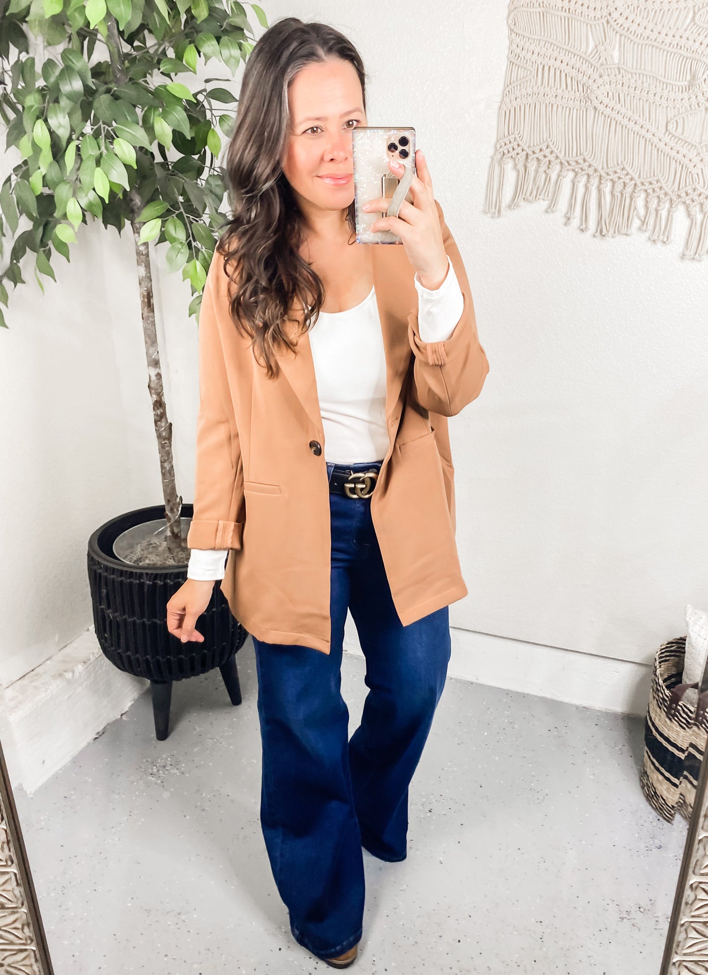Cotton Bleu Classic Oversized Jacket Blazer in Black and Camel