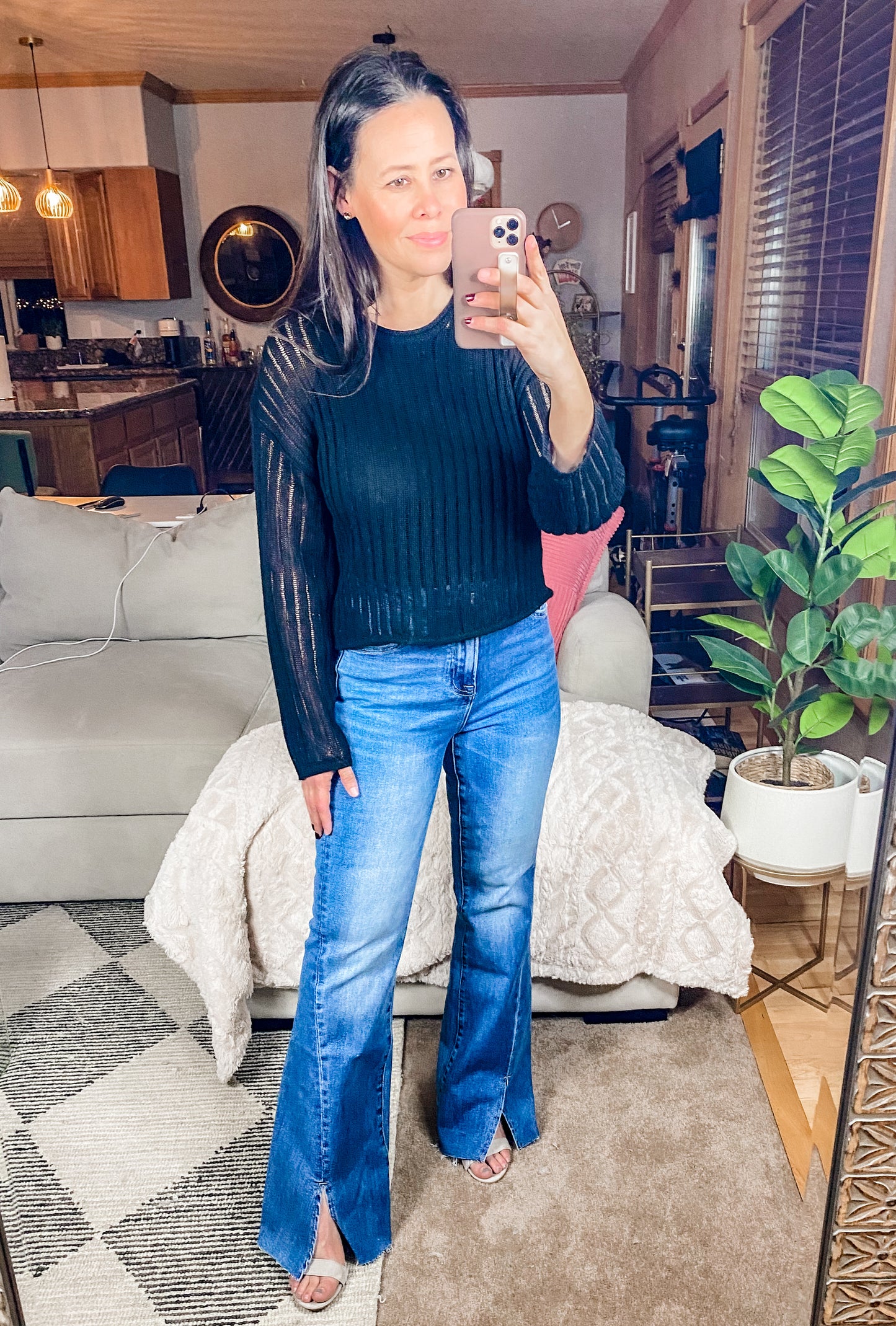 HYFVE Openwork Ribbed Long Sleeve Knit Top