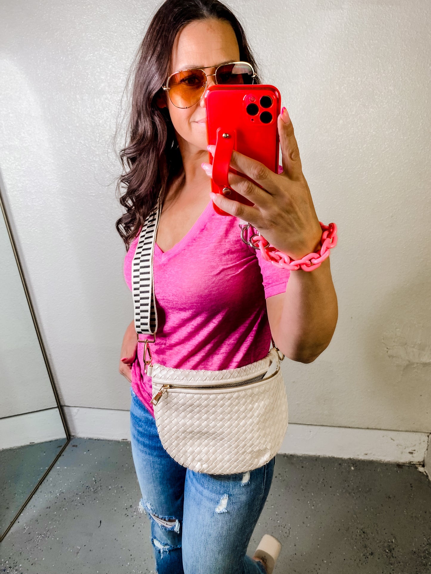 Pink V-Neck Short Sleeve T-Shirt