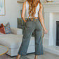 Judy Blue Wide Leg Crop Jeans in Olive