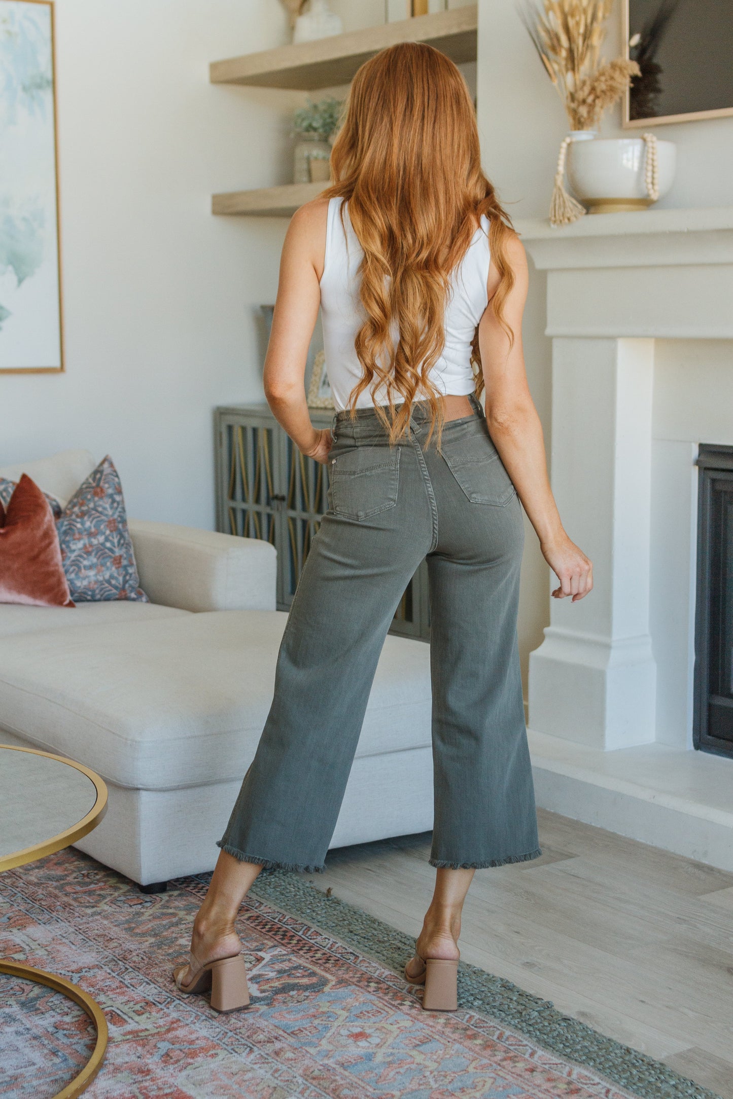 Judy Blue Wide Leg Crop Jeans in Olive
