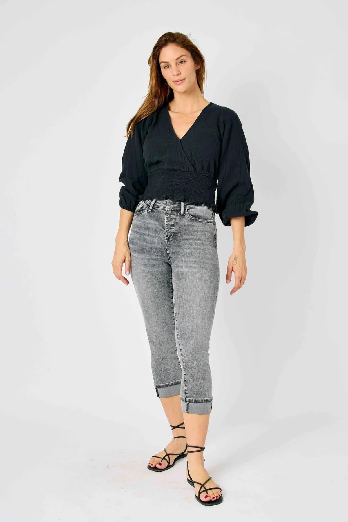 Judy Blue Button Fly High Waist Cuffed Capris