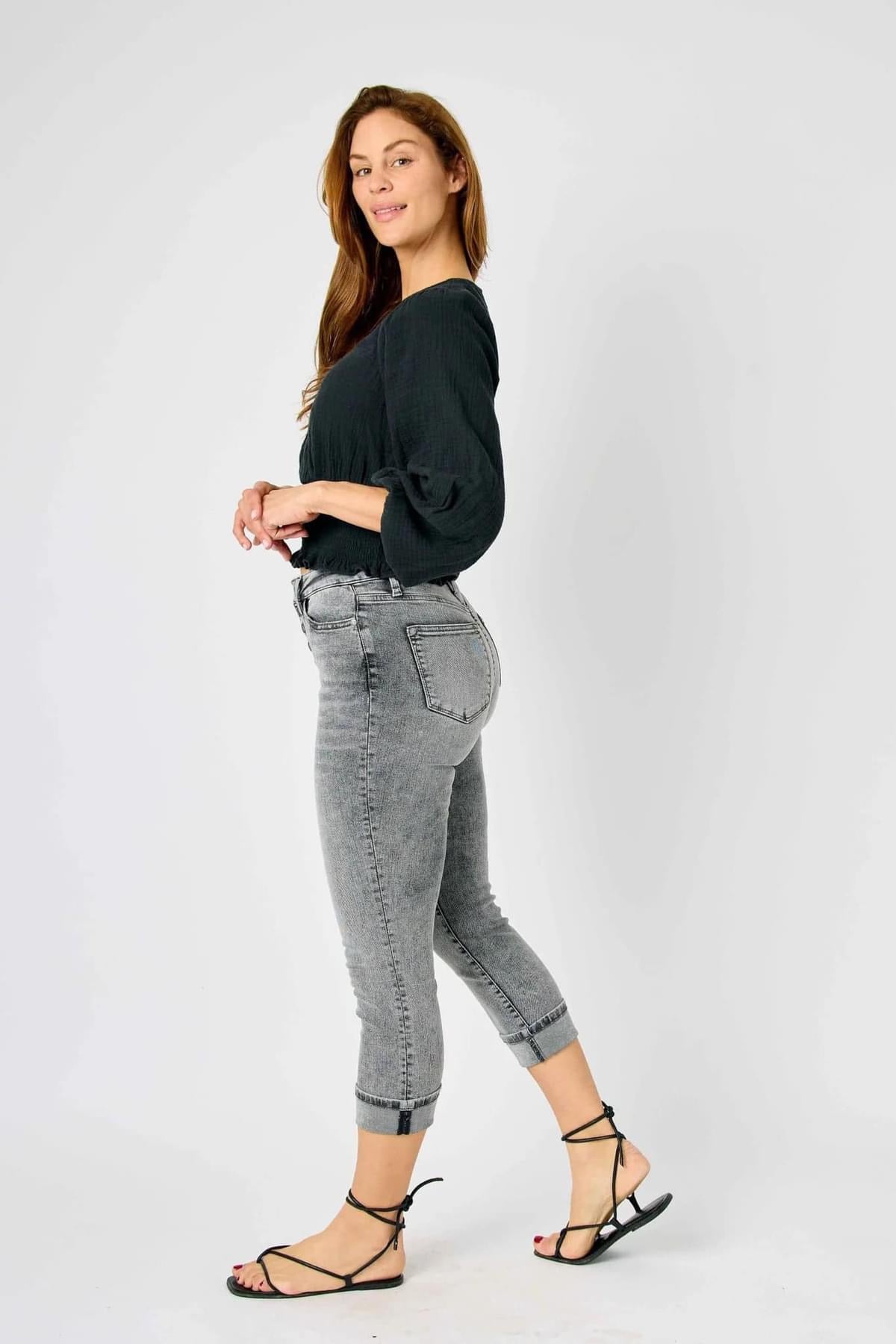 Judy Blue Button Fly High Waist Cuffed Capris