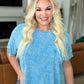 Mineral Wash Ribbed Round Neck Top in Sky Blue