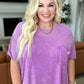 Mineral Wash Ribbed Round Neck Top in Bright Violet