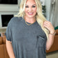Mineral Wash Ribbed Round Neck Top in Ash Black
