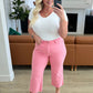 Judy Blue Tummy Control Wide Leg Crop Jeans in Pink