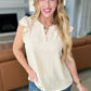 Crinkle Split Neckline Flutter Sleeve Top in Taupe