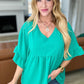 Airflow Peplum Ruffle Sleeve Top in Emerald