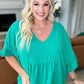 Airflow Peplum Ruffle Sleeve Top in Emerald