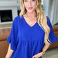 Airflow Peplum Ruffle Sleeve Top in Royal Blue