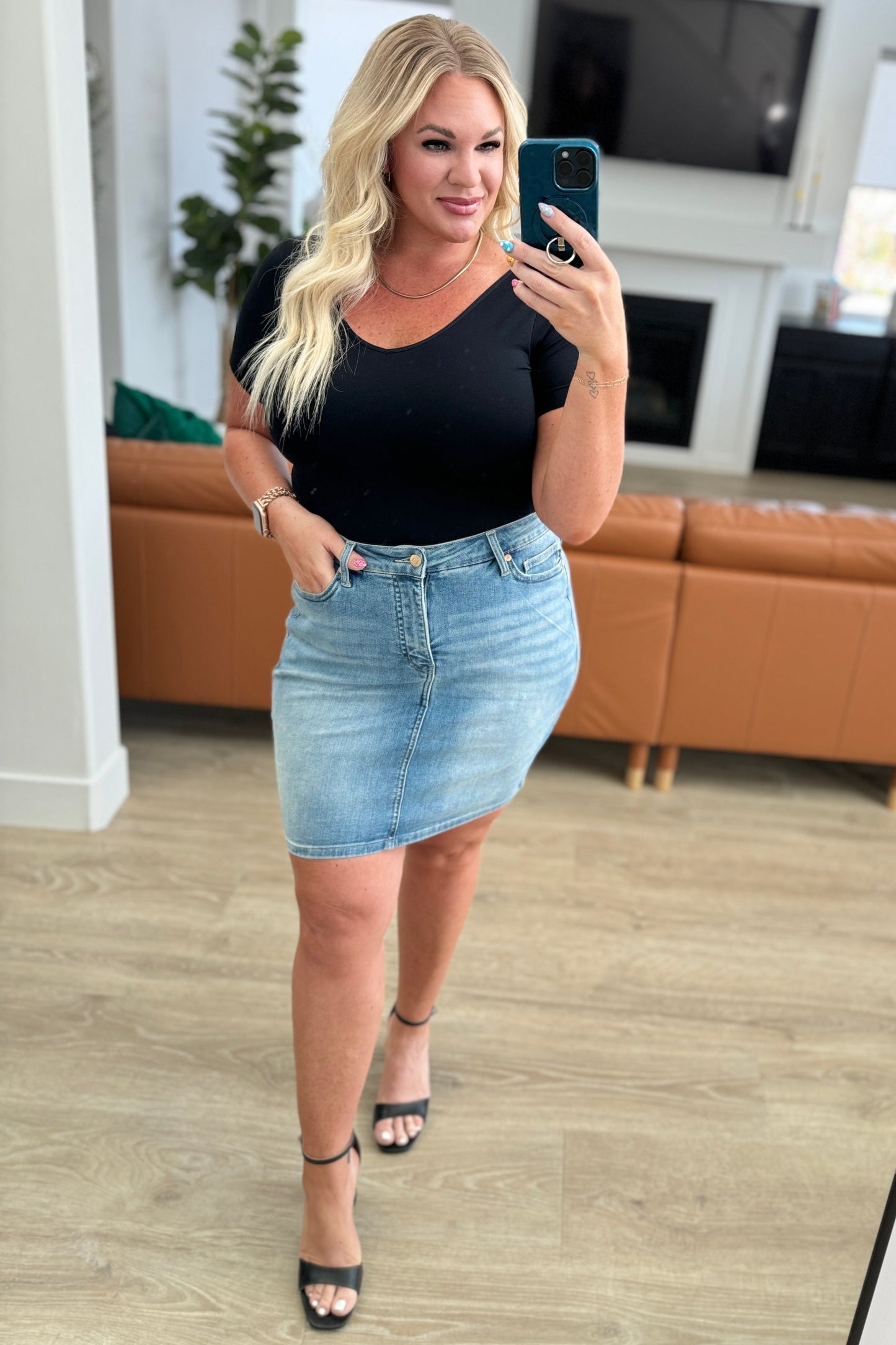 Judy Blue High Rise Control Top Denim Skirt