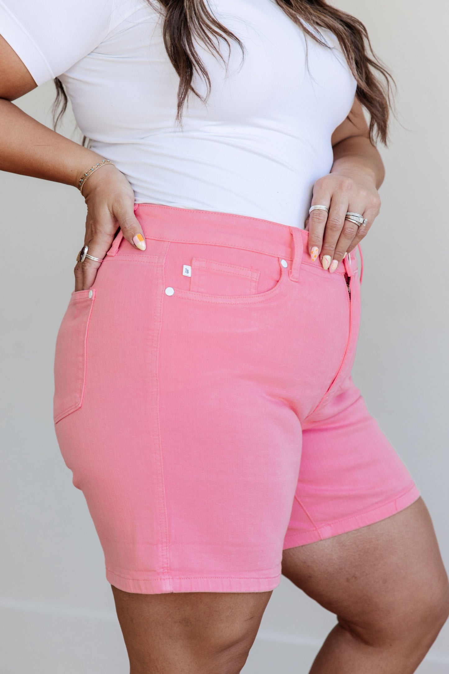 Judy Blue Tummy Control Cuffed Shorts in Pink