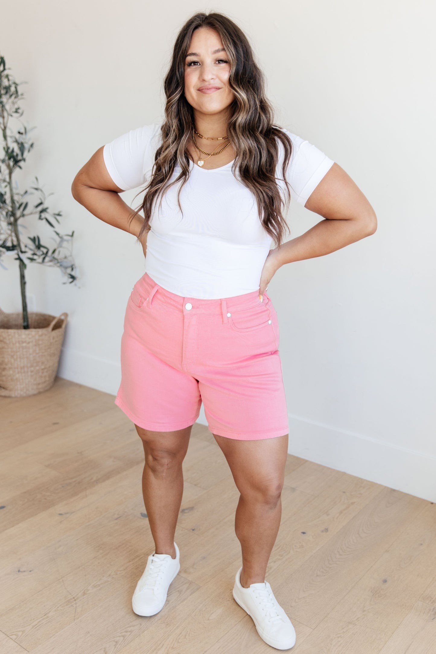 Judy Blue Tummy Control Cuffed Shorts in Pink