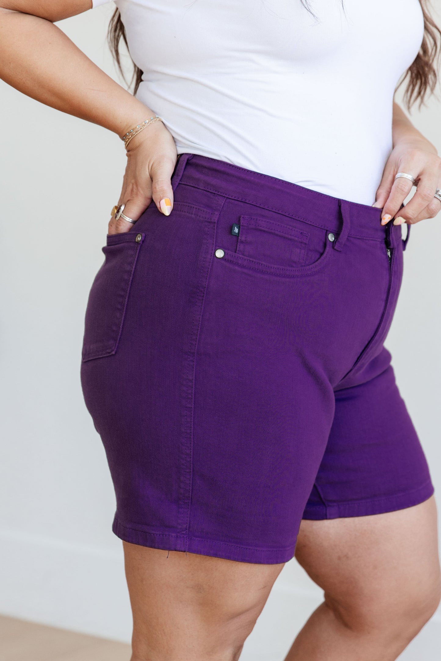 Judy Blue Tummy Control Cuffed Shorts in Purple