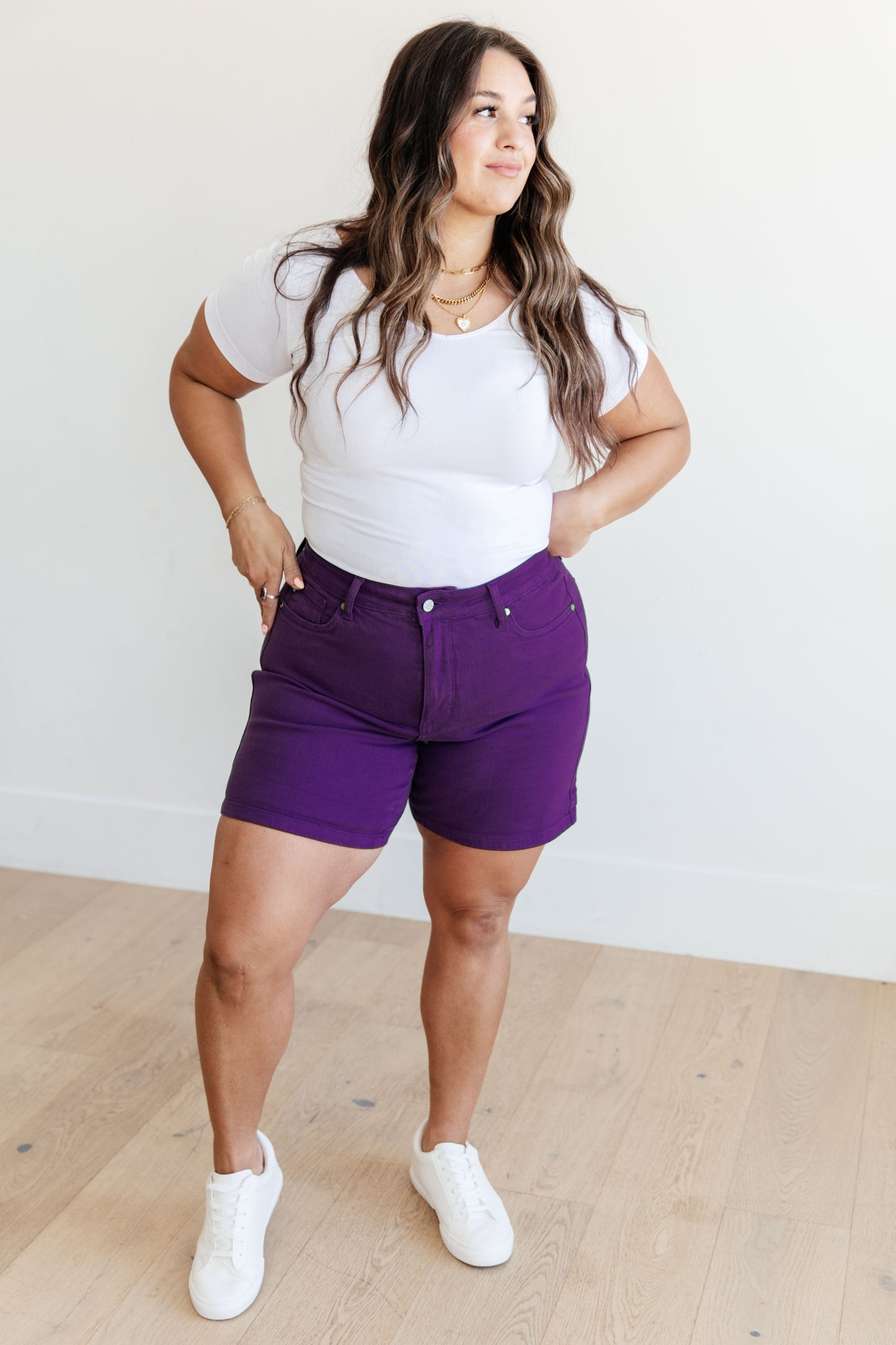 Judy Blue Tummy Control Cuffed Shorts in Purple