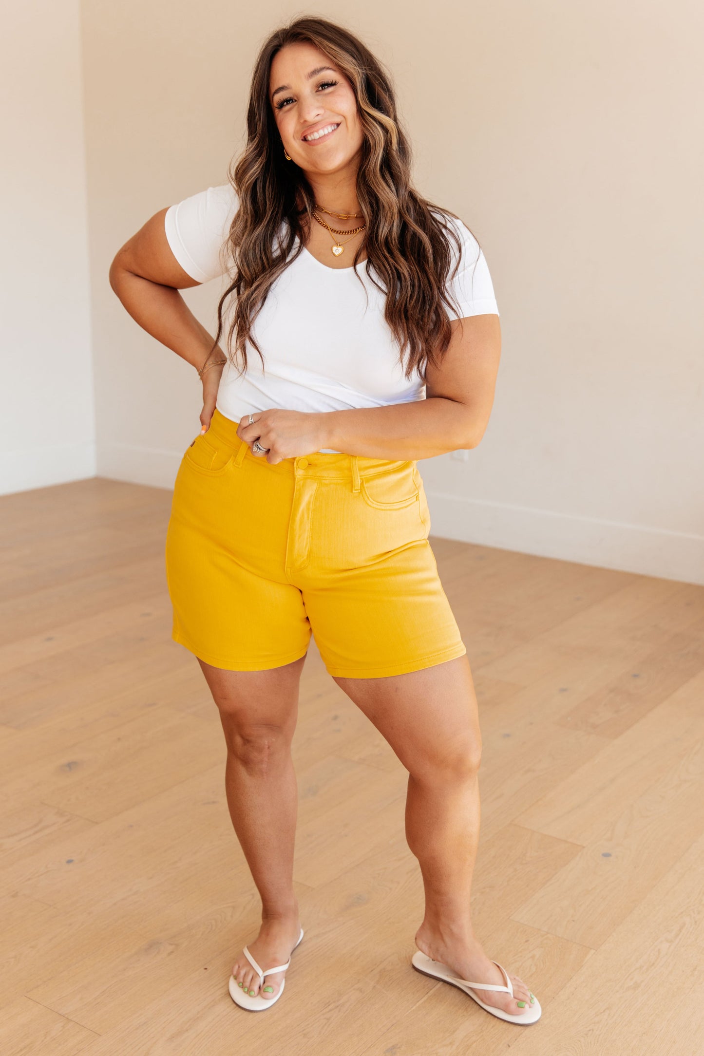 Judy Blue Tummy Control Cuffed Shorts in Yellow