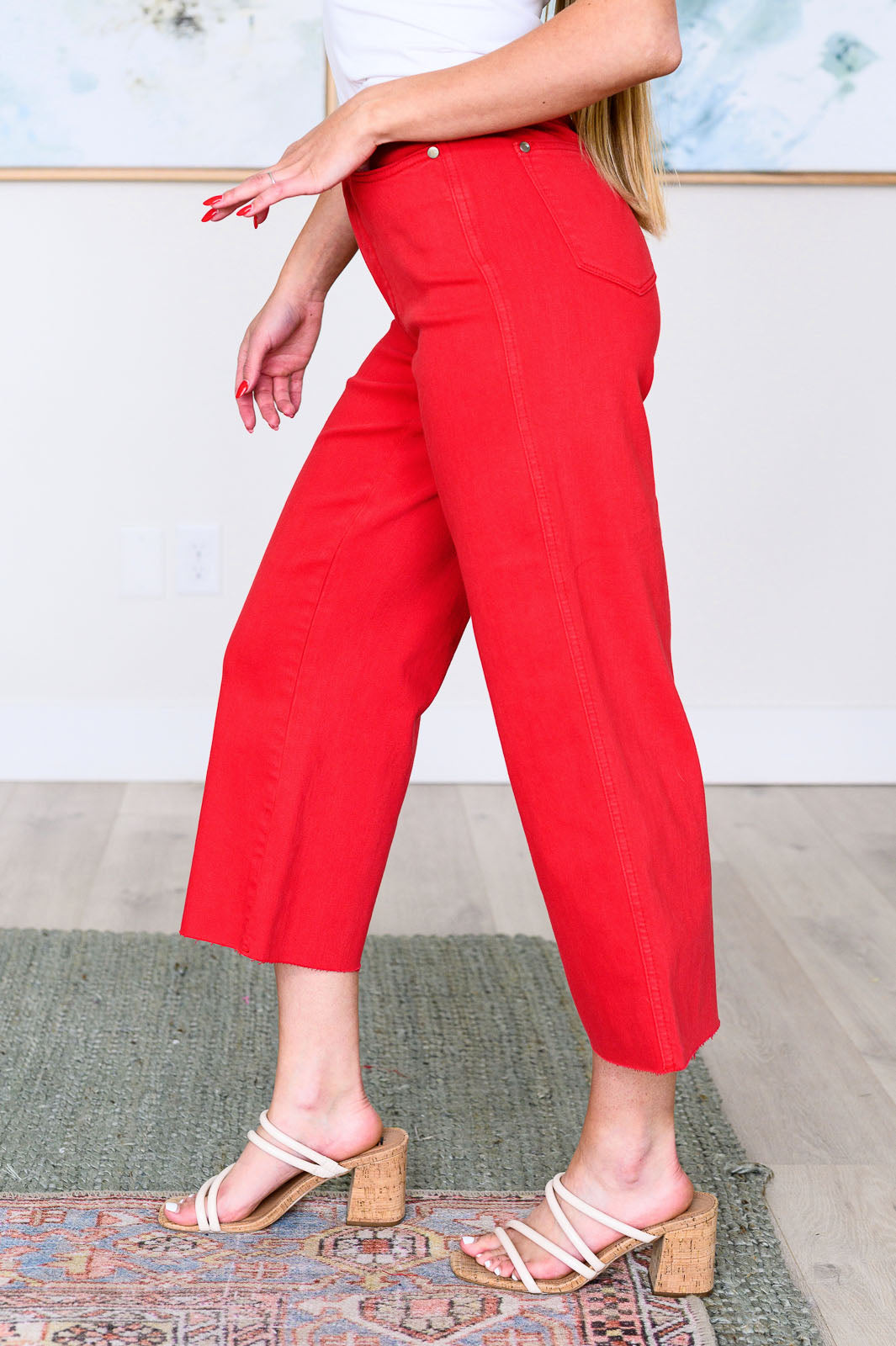 Judy Blue Tummy Control Wide Leg Crop Jeans in Red