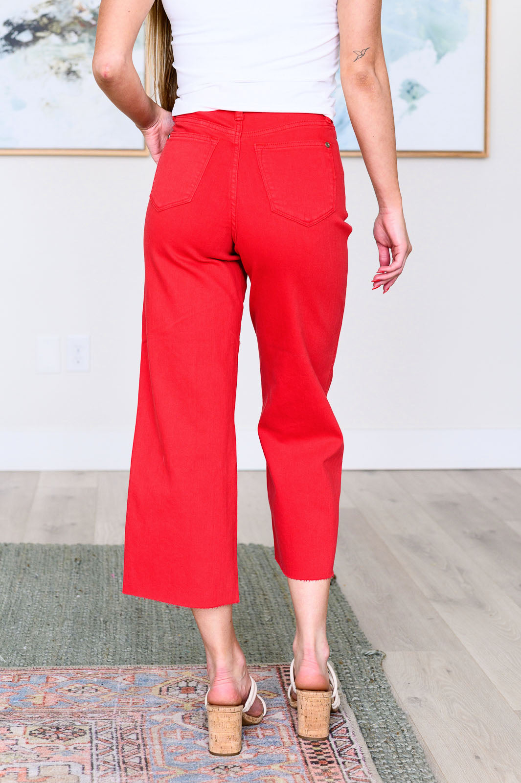 Judy Blue Tummy Control Wide Leg Crop Jeans in Red