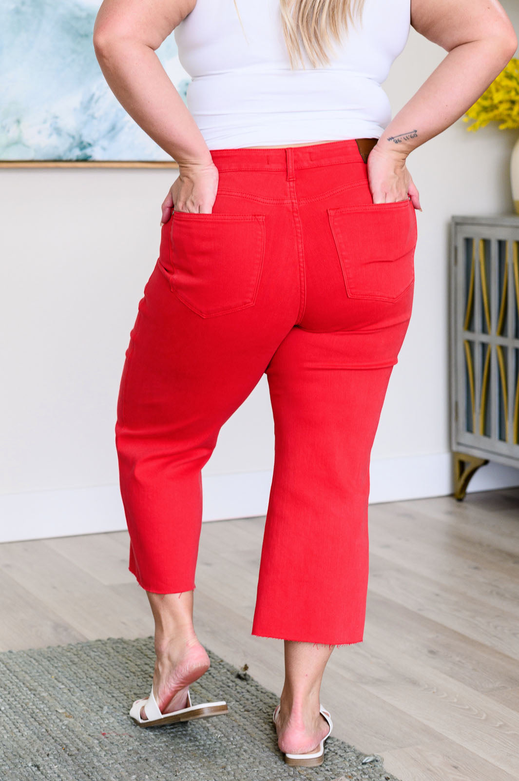 Judy Blue Tummy Control Wide Leg Crop Jeans in Red