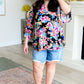 Lizzy Bell Sleeve Top Black and Teal Tropical Floral