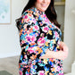 Lizzy Bell Sleeve Top Black and Teal Tropical Floral