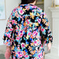 Lizzy Bell Sleeve Top Black and Teal Tropical Floral